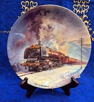 Mozdonyos porcelán tányér, angol dísztányér (M5901)