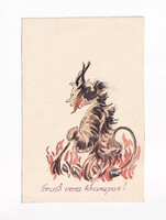 KR:324 Antik kézzel rajzolt Krampuszos képeslap POSTATISZTA!
