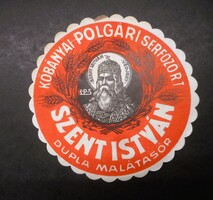 Szent István maláta sör alátét, sörcímke - nagy (Kőbányai Polgári Serfőződe)