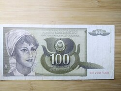 Jugoszlávia,  100, száz Dinár 1991