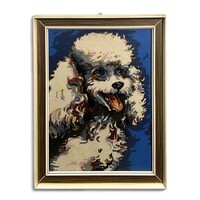 Fehér uszkár - kellemes gobelin munka üvegezett keretben (58 x 44 cm) /számlát adunk hozzá/