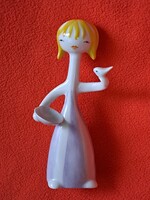 Hollóházi art deco Hamupipőke, galambot és tálat tartó lány porcelán figura, Ősz Szabó Antónia