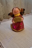 Világítós, villogó art deco kerámia karácsonyfa dísz, karácsonyi figura, dísz