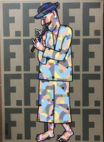 Pálfy István Putyu: Furulyás vászon, vegyes technika