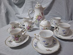 Porcelán Hollóházi hajnalka mintás kávés készlet és váza