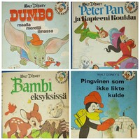 4 db Walt Disney Finn nyelvű mesekönyv (Dumbo, Bambi, Peter Pan, Pingvin) 1972-74