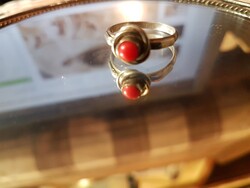--Button foglalatu -antik-- art deco  . -KORALL- köves -  925,jelzett ag, gyűrű -  szép állapotu --