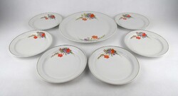 1Y203 Régi virágcsokor mintás süteményes tortás Hollóházi porcelán készlet 7 darab