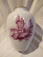 Höchst purpur mintás tájképes kézzel festett porcelán váza