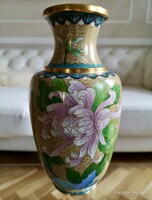Kínai rekeszzománc, 30 cm cloisonné, tűzzománc váza