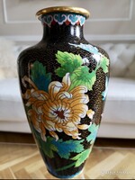 Kínai 30 x 15 cm, távol-keleti émail cloisonné, rekeszzománc váza