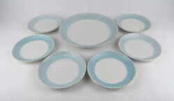 1Y202 Régi halványkék peremű süteményes tortás Hollóházi porcelán készlet 7 darab