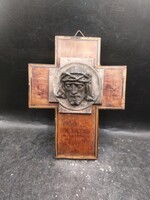 Bronz feszület, antik, fa kereszten, 20 x 15 cm-es. 4201b