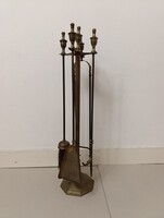 Tűzpiszkáló készlet antik patinás réz sárgaréz tűz piszkáló kandalló kályha mellé szerszám 350 5741