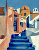 Santorini figyelő szempárja - olajfestmény (50 x 40)