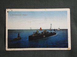 Képeslap,Osztrák-Magyar Haditengerészet légierő,SM Hochseeboot Alligator csatahajó,matróz,1914-