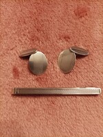 Ezüst nyakkendőtű - csipesz - és mandzsetta gomb szett / 1920-30 /