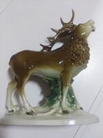 Német,Germany Lippelsdorf Bőgő Szarvas Porcelán Figura.
