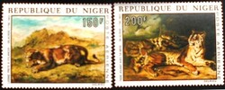 KS362 / Niger 1973 Eugene Delacroix állat festményei bélyegsor postatiszta
