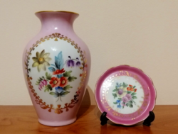 Herendi Pink Fond festésű váza + gyűrűtálka