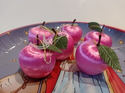 Retro selyem alma karácsonyi fenyőfa díszek 6 db