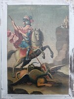 Antik sárkányölő  Szent György festmény deszkára festve