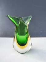 Exkluzív Murano Sommerso váza  – Smaragdzöld & Sárga