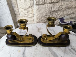 Gyertyatartó pàrban Art Deco Retro stílusú réz és fa