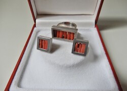 LORENA Austrian Design Silver Jewelry Set with Corals - Stamped.