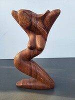 Modernista faragott fa női akt szobor (21 cm) – Art Deco stílus