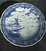 Óriás, kék fehér dísztányér/tál, 39,cm,  Delfts, holland