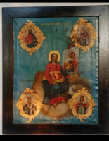 Antik szerb ortodox olaj vászon ,nagyméretű ikon ,fa keretben Szent Lukács  /92,5 x 77 cm/  1854