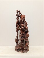 Kínai szobor igényesen faragott antik keményfa fa buddha Shou Lao szerzetes szobor 390 5821