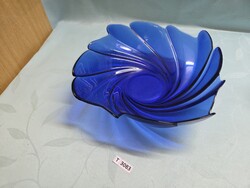 T3083 Kobaltkék üveg gyümölcsös tál Francia 27x27