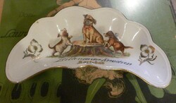 KUTYA MINTÁS ANTIK PORCELÁN CSONTOS TÁNYÉR KARLSBAD