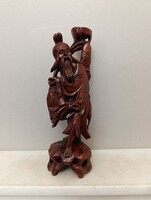 Kínai szobor igényesen faragott antik keményfa fa buddha halas szerzetes szobor 389 5820
