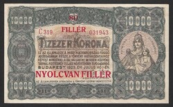 10.000 korona 1923 80 fillér VF