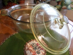 Régi, retró jénai tál/fedőjével. Jelzése: Saale Glas