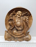 Kacagó buddha antik faragott keményfa szobor patinás felülettel buddhista 357 5871