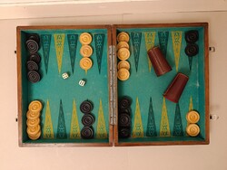 Antik backgammon társas játék ostábla arab játék dobozában 413 5847