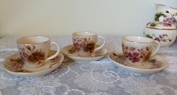 Antik Zsolnay fajansz kávés csészék családi pecséttel - 3 db