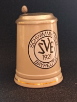 Metal-lidded cup, beer mug, mug, ceramic. Bayreuth 1921