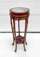 Kínai faragott fa, márványlapos kisasztal. lerakó, virágtartó, posztamens KE