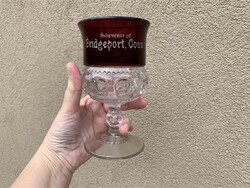 Antik amerikai bieder ruby flash emlékpohár – “Souvenir of Bridgeport, Conn.” (1890–1910)