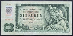 Csehszlovákia 100 Korona / Korun 1961, felülbélyegzett, F+.