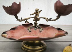 Antik Bécsi Bronz szobor jellegű asztalközép asztaldísznek angyal szobor gyertyatartó kínáló  réz