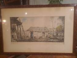 EREDETI WÜRTZ ÁDÁM : PARASZTUDVAR 1958  RÉZKARC