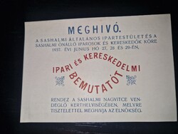 1937, Sashalom, meghívó az iparosok ipari és kereskedelmi bemutatójára