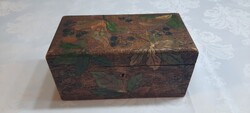 Kézzel faragott, festett fa doboz – vintage – tea / ékszer / díszdoboz