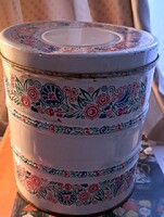 Régi virágmintás liszttartó pléh doboz